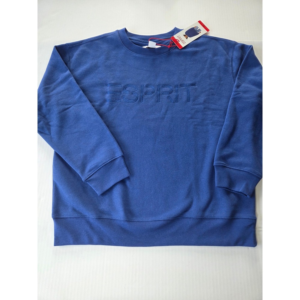 Esprit Womens Blue Embroidered Logo Crewneck Sweatshirt Medium NWT French Terry